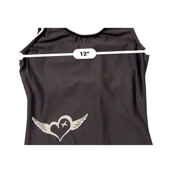 WEISSMAN Black Women’s 1 Piece Swim Suit White Angel Heart Size SA Leotard Bra - Picture 6 of 11